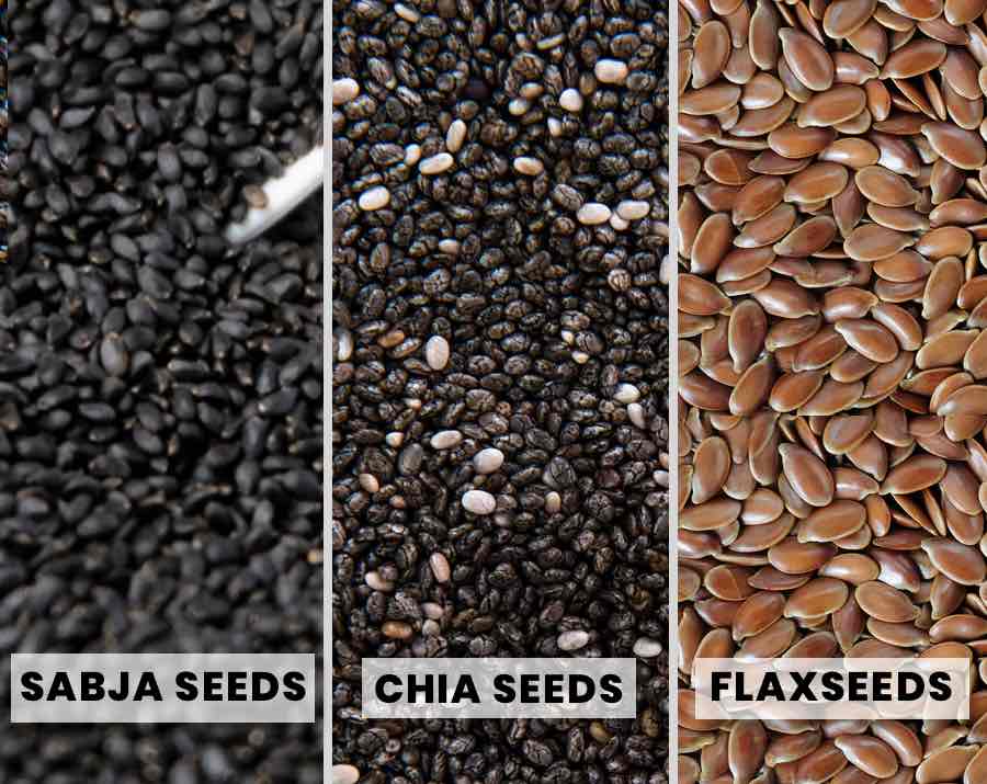 Sabja seeds vs Chia seeds vs Flaxseeds