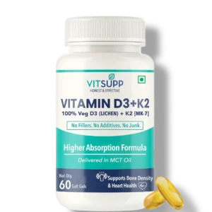 VitSupp D3 + K2 (MK-7) | Daily Supplement | 100% Veg D3 - Lichen - 60 Soft Gels