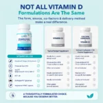 Comparison of VitSupp Vitamin D3 K2 with typical vitamin D and calcium supplement formulations