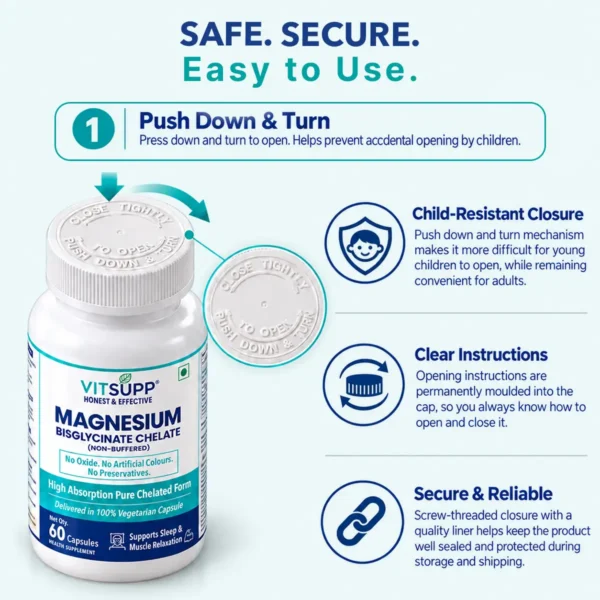 Safe. Secure and Easy to Use Magnesium Bisglycinate Chelate by VitSupp