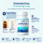 VitSupp Vitamin D3 K2 bottle with opaque HDPE packaging, child-resistant cap and induction seal