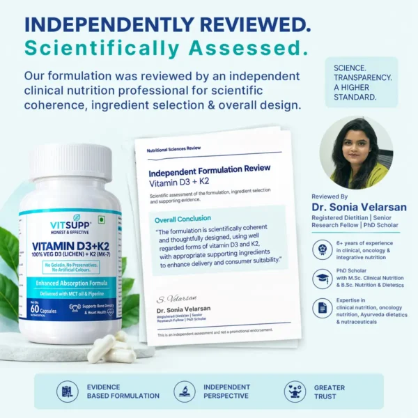 VitSupp Vitamin D3 K2 formulation review featuring a scientific assessment and reviewer credentials